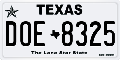 TX license plate DOE8325