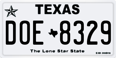 TX license plate DOE8329