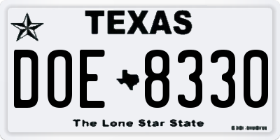 TX license plate DOE8330