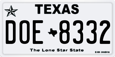 TX license plate DOE8332