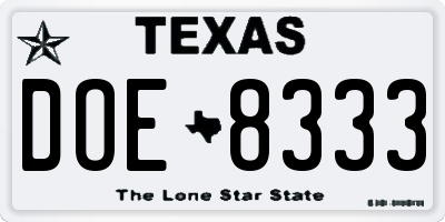 TX license plate DOE8333
