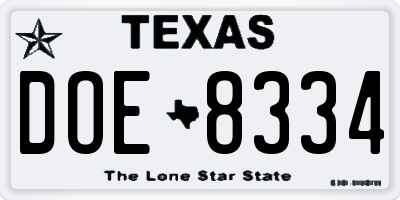 TX license plate DOE8334
