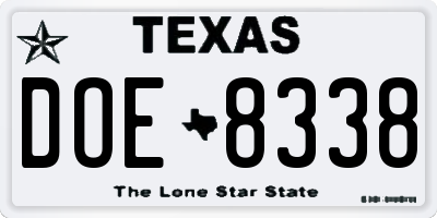 TX license plate DOE8338