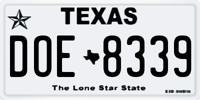 TX license plate DOE8339