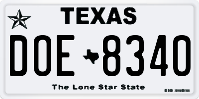 TX license plate DOE8340