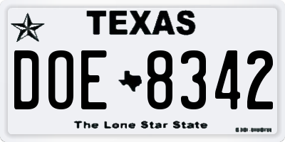 TX license plate DOE8342