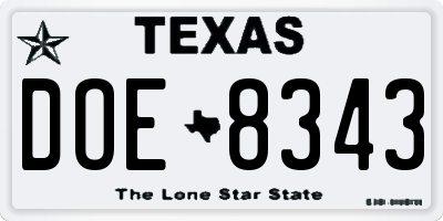 TX license plate DOE8343