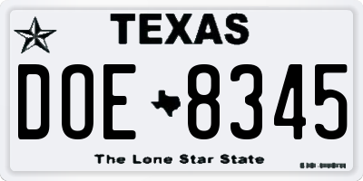 TX license plate DOE8345