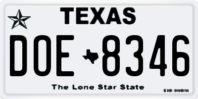 TX license plate DOE8346