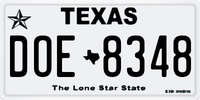 TX license plate DOE8348