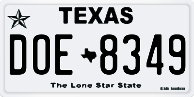 TX license plate DOE8349