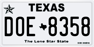 TX license plate DOE8358