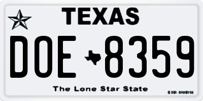TX license plate DOE8359