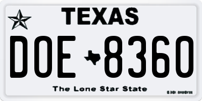 TX license plate DOE8360