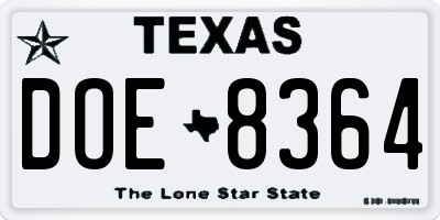 TX license plate DOE8364