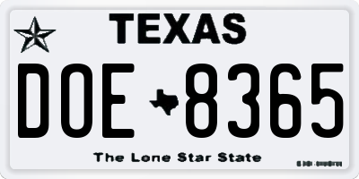 TX license plate DOE8365