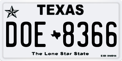 TX license plate DOE8366