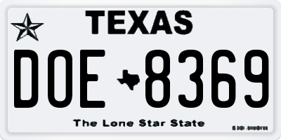TX license plate DOE8369