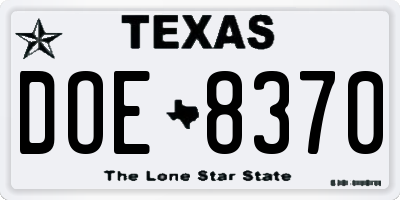 TX license plate DOE8370
