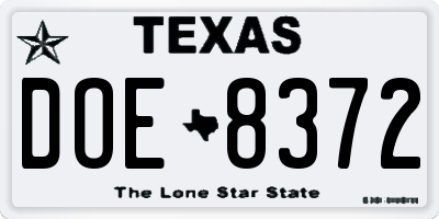 TX license plate DOE8372