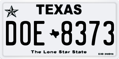 TX license plate DOE8373