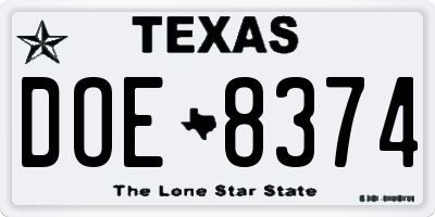 TX license plate DOE8374