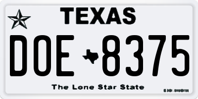 TX license plate DOE8375