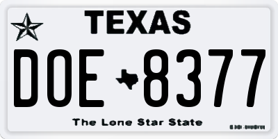 TX license plate DOE8377