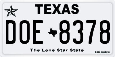TX license plate DOE8378