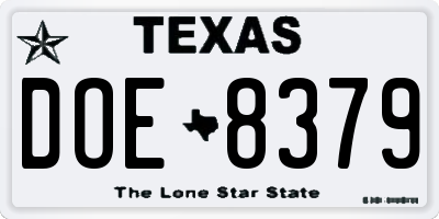 TX license plate DOE8379