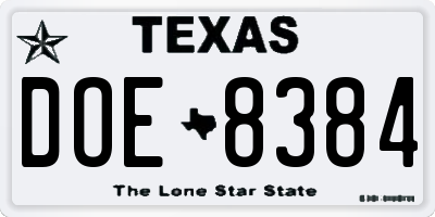 TX license plate DOE8384