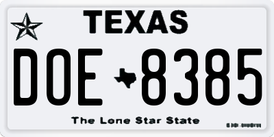 TX license plate DOE8385