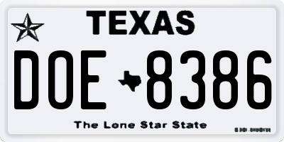 TX license plate DOE8386