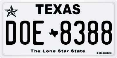 TX license plate DOE8388
