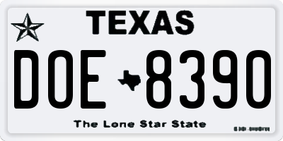 TX license plate DOE8390