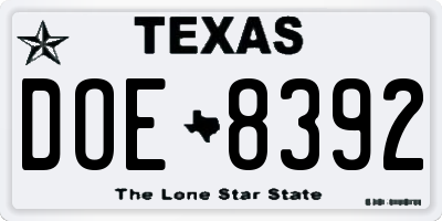 TX license plate DOE8392