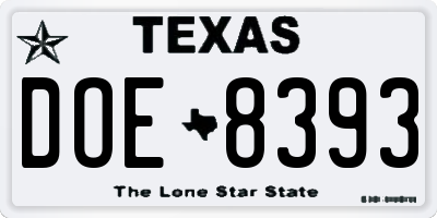 TX license plate DOE8393