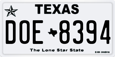 TX license plate DOE8394