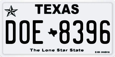 TX license plate DOE8396