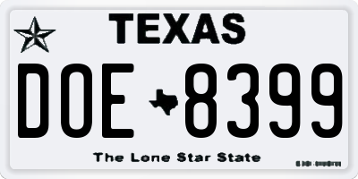 TX license plate DOE8399