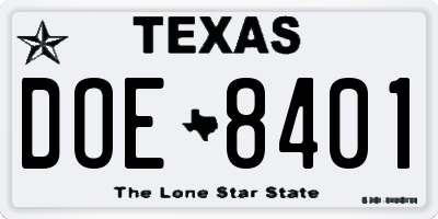 TX license plate DOE8401