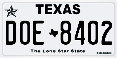 TX license plate DOE8402
