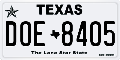 TX license plate DOE8405