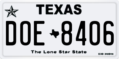 TX license plate DOE8406