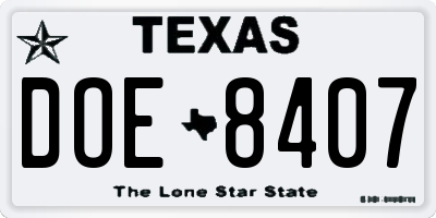 TX license plate DOE8407