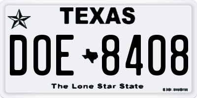 TX license plate DOE8408