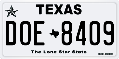 TX license plate DOE8409