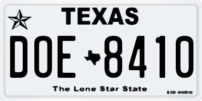 TX license plate DOE8410