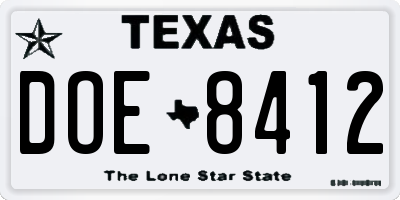 TX license plate DOE8412