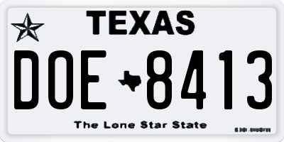 TX license plate DOE8413